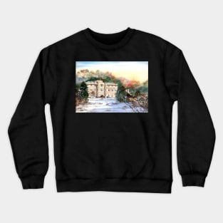 Willersley Castle, Derbyshire - Snowy landscape painting Crewneck Sweatshirt